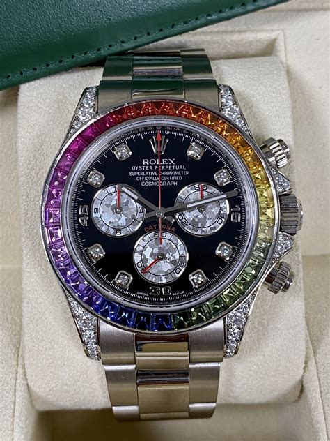 rolex daytona white gold rainbow|rolex daytona rainbow 2021 price.